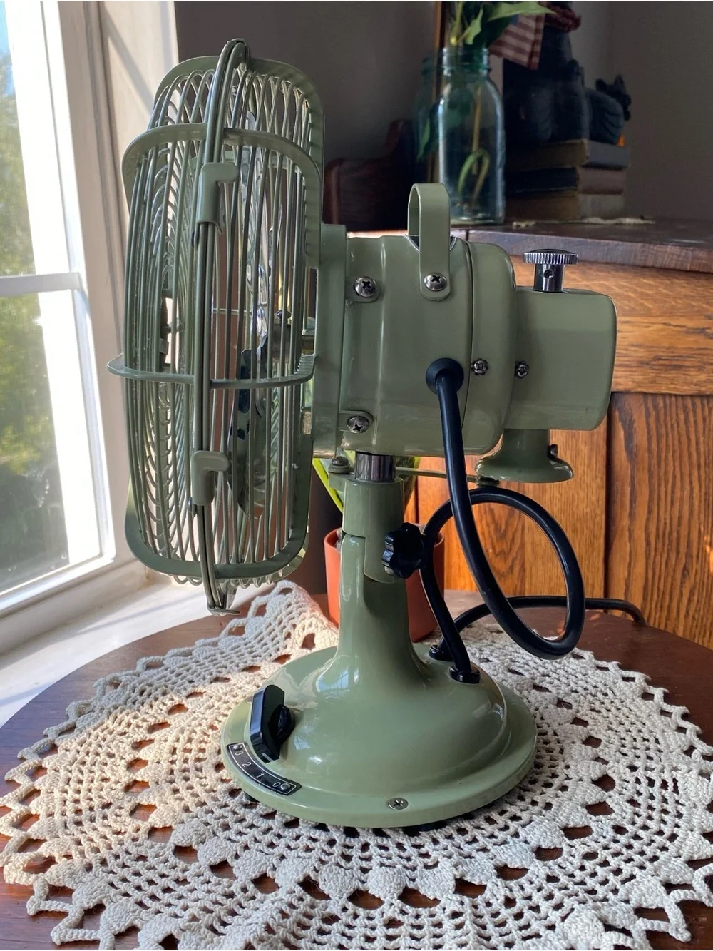NEW! Allaire Restoration Hardware Vintage Retro Table Fan in Sage Green 3 Speeds